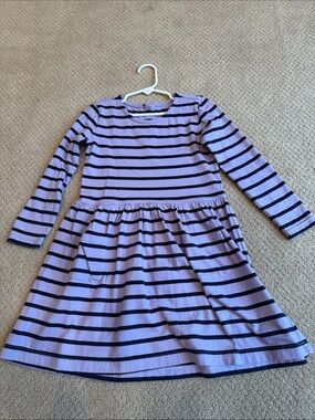 Primary Long-Sleeve Lavender and Navy Stripe Dress